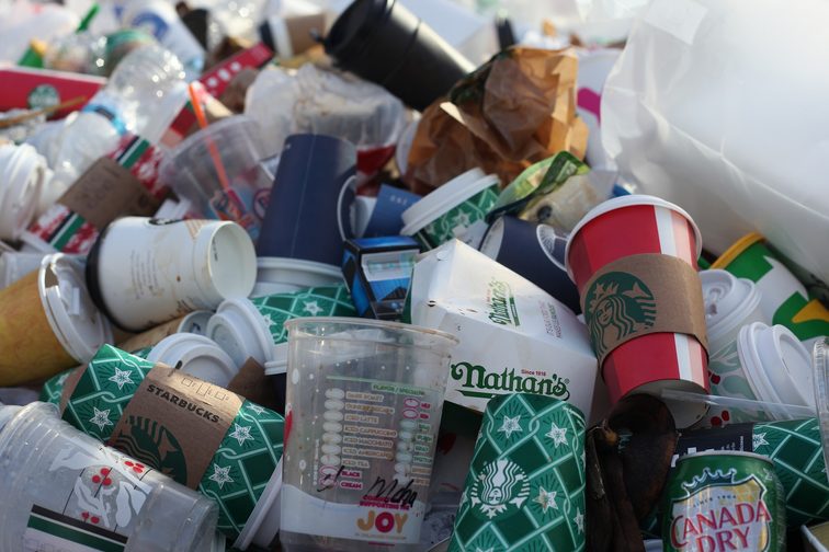 Discarded disposable cups