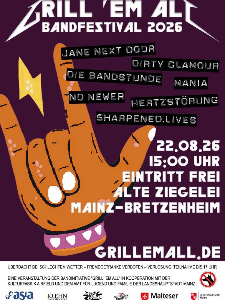 Manifesto del festival musicale “Grill ’em all” di Magonza 2026