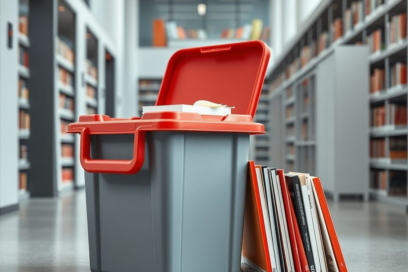 L'image montre une caisse média avec des livres