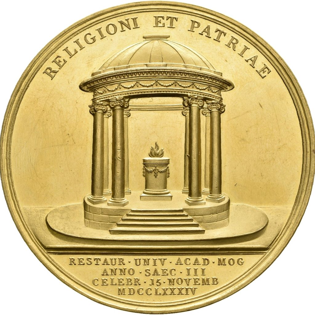 goldene Medaille mit dem Bild eines Tempels