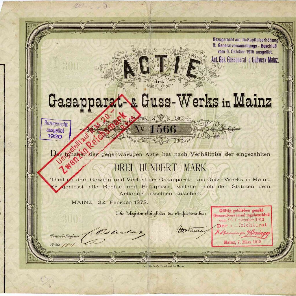 Gasapparat-& Guss-Werks in Mz, Aktie