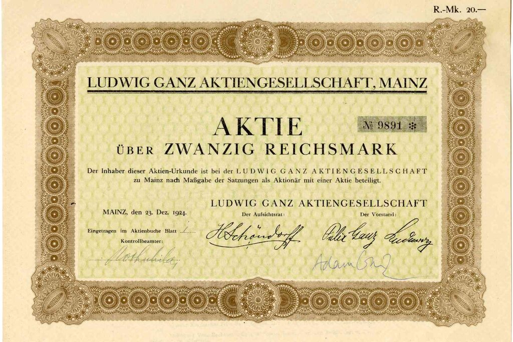 Ludwig Ganz AG, Aktie, 20 RM