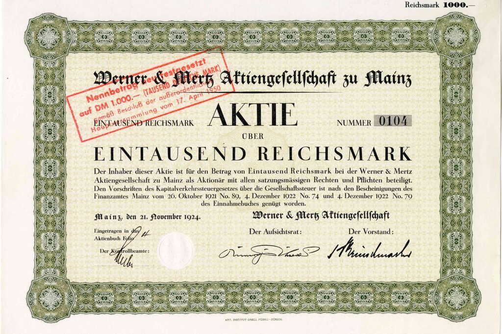 Werner & Mertz Aktiengesellschaft zu Mainz, Aktie 21. November 1924