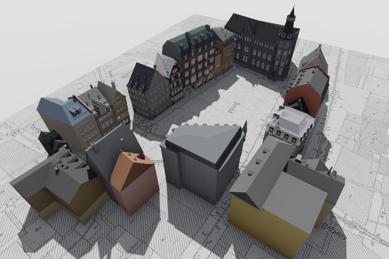 3D-Modell Brand in Mainz von oben