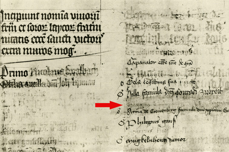 Pergamentseite mit Einträgen