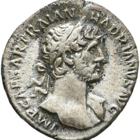 römische Silbermünze mit Kaiserporträt und lateinische Umschrift