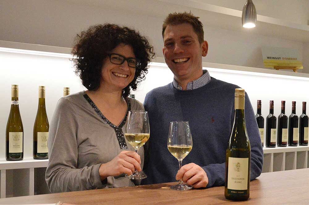 Chris and Alexander Baumann at the reception of the Hotel Domhof.