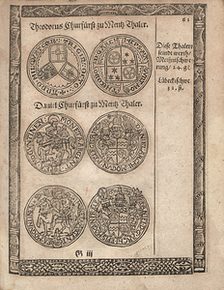 Seite aus einem alten Buch mit Münzzeichnungen