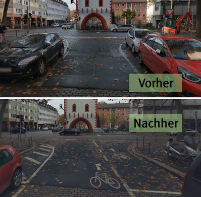 Vorher-Nachher Vergleich, der Radverkehr hat jetzt ein eigenes Signal