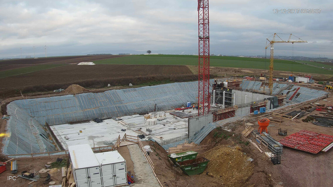 Baustelle Neues Regenrückhaltebecken Ebersheim Dezember 2017