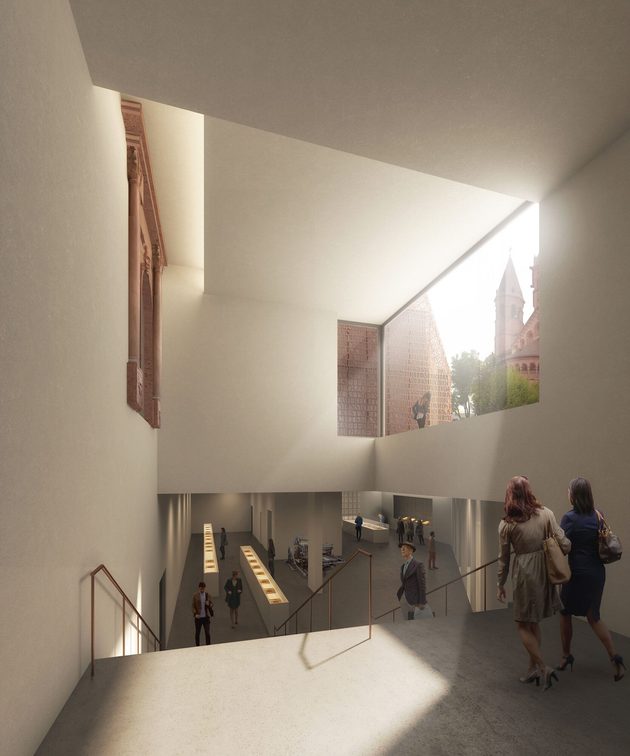 Escalera a la parte subterránea del nuevo edificio.