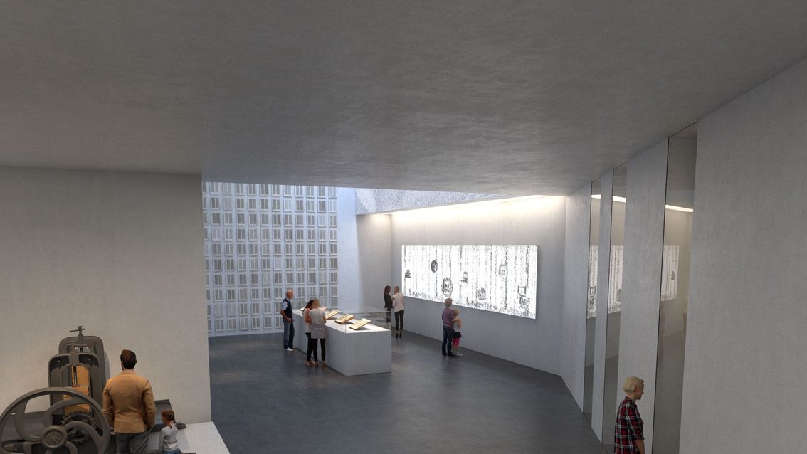 Vista de la zona de exposición de las Biblias de Gutenberg.