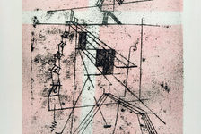 Bildergalerie Gutenberg-Museum "Grafik und Exlibris"  In this color lithograph by Paul Klee (1879-1940) from the year 1923, the "Tightrope Walker" balances very lightly on his thin rope. Underneath him, lines, dots, and shapes evolve into a structure that may not have a discernible perspective, but is in no way random. Klee created this work during his time at the Staatliche Bauhaus in Weimar.