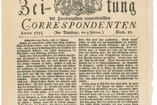 Bildergalerie Gutenberg-Museum "Pressehistorie" Cover of the newspaper „Correspondent“ (Feb, 5th 1793). The 21st issue of the newspaper "Correspondent", published on February 5, 1793 includes an article about the execution of Louis XVI on January 21, 1793 in France.
