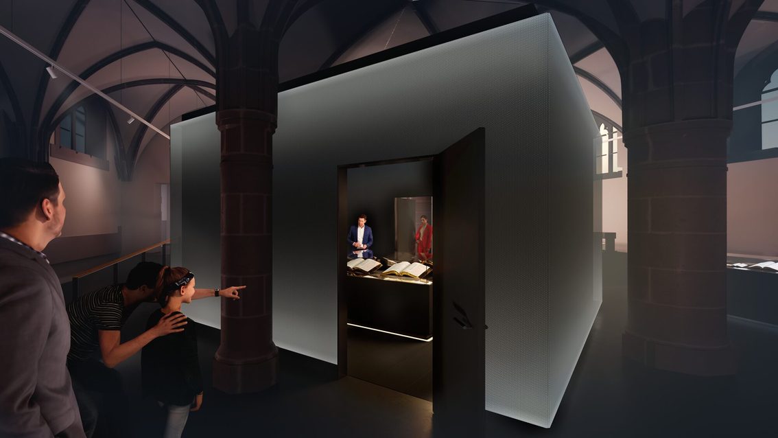 Representación de la sala abovedada con la cámara del tesoro