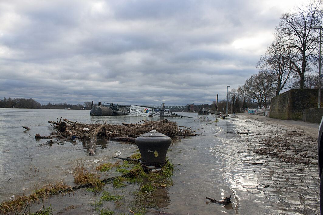 Aufräumarbeiten nach einem Rheinhochwasser