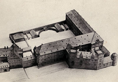 Martinsburg, Schloss, Kanzleianbau und St. Gangolf in einem Modell