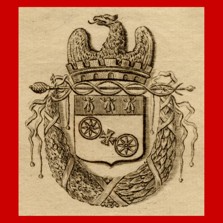 Wappen mit Mainzer Doppelrad und napoleonischen Bienen, darüber Adlerkrone