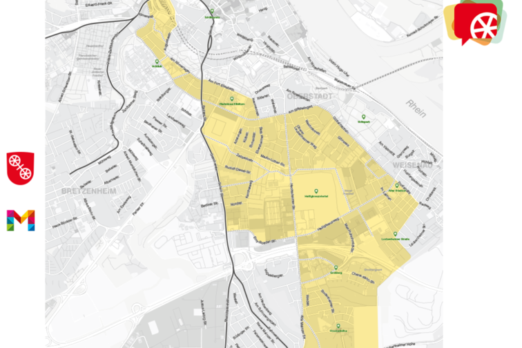 Übersichtskarte mit Heiligkreuzviertel im Zentrum