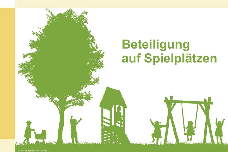 Zeichnung von spielenden Kindern auf einem Spielplatz