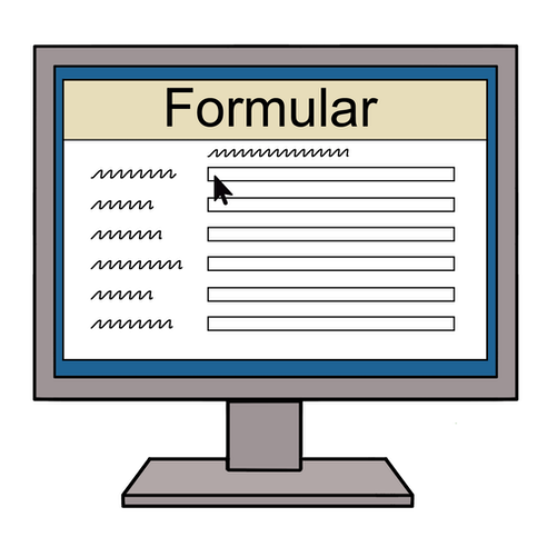 Çizim "Form": Üzerinde bir formun yazılı olduğu ve bir formun gösterildiği bir bilgisayar ekranı.