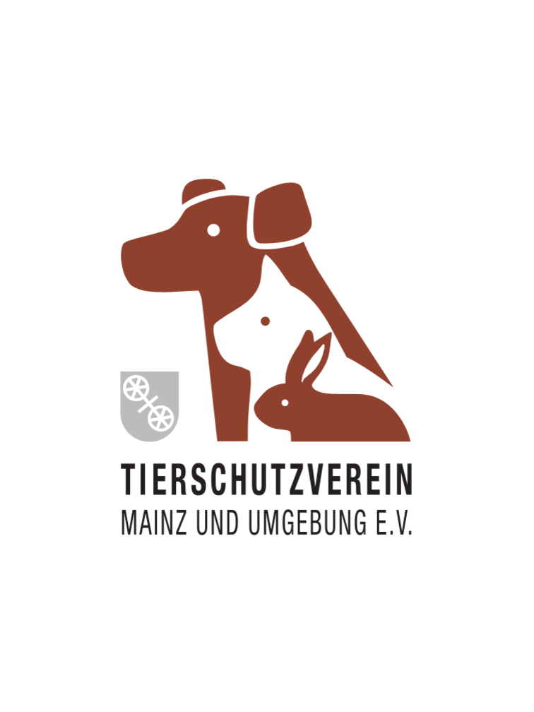 Tierschutzverein Mainz und Umgebung e. V. Logo mit gezeichnetem Hund, Katze und Kaninchen