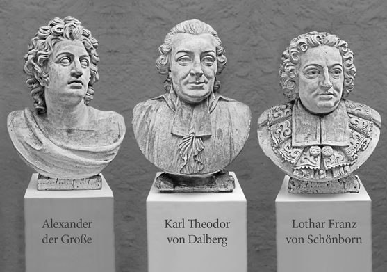 Büsten von Alexander dem Großen, Karl Theodor von Dalberg und Lothar Franz von Schönborn