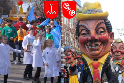 Un cortège de personnes déguisées à Odessa et des Schwellköppe de Mayence