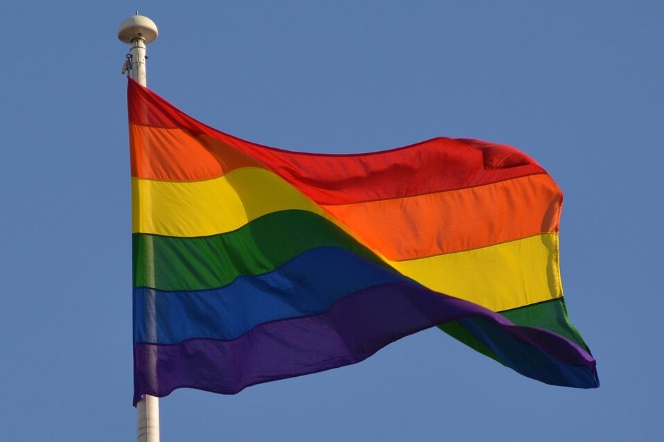 The picture shows a rainbow flag
