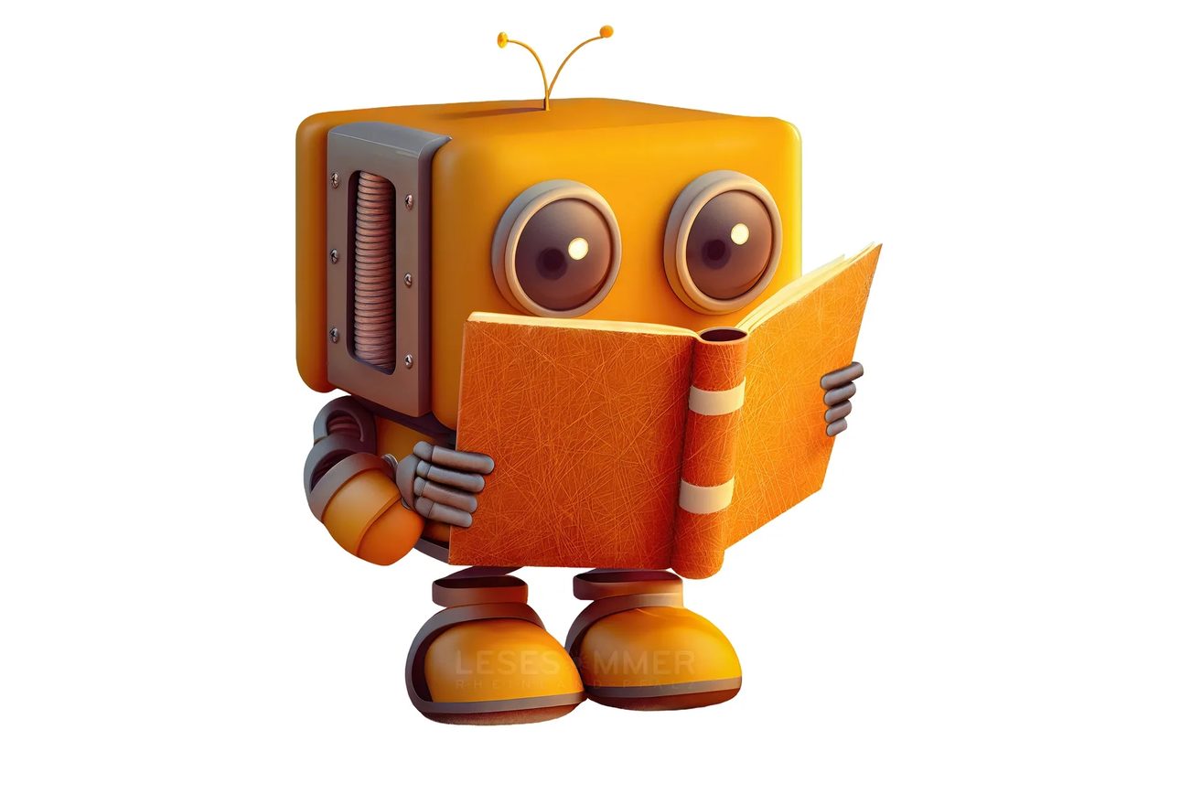 Les robots de l'été de la lecture, un livre à la main