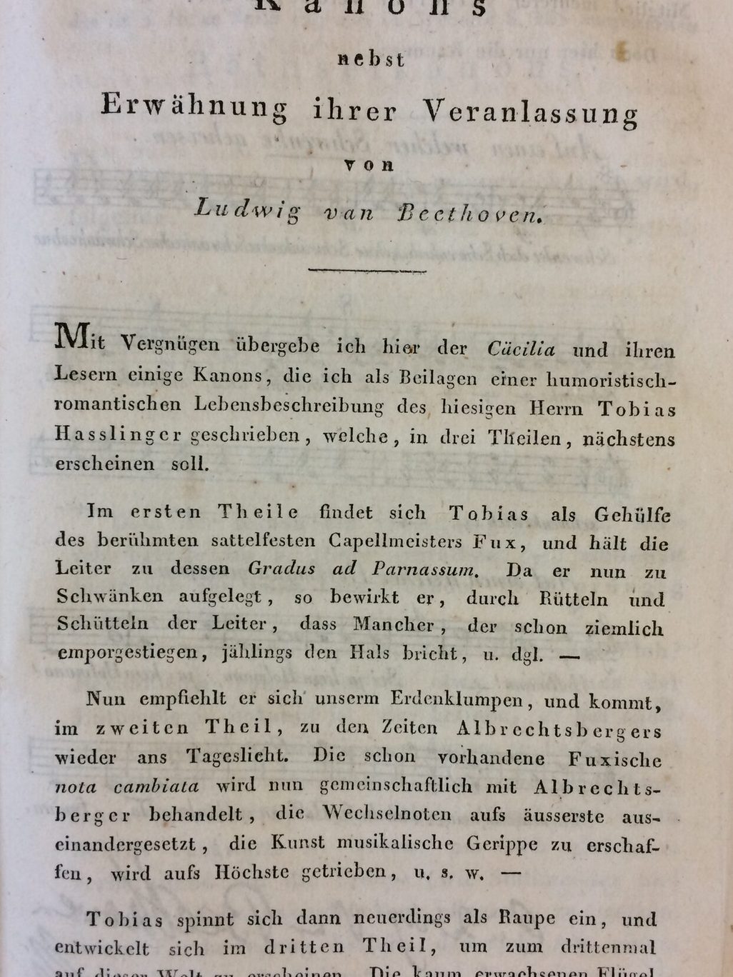 Article in the magazine Cäcilia from 1825