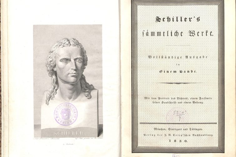 Titelseite und Frontispiz Schiller's sämmtliche Werke