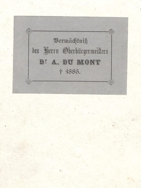 Etikett Vermächtnis des Herr Oberbürgermeitsers Dr. A. Du Mont