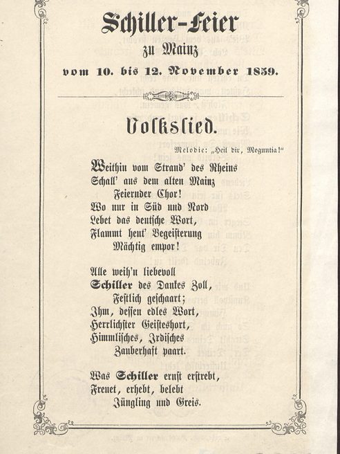 Liedblatt zur Schiller-Feier in Mainz 1859