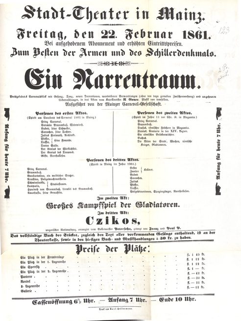 Theaterzettel Ein Narrentraum 22.2.1861