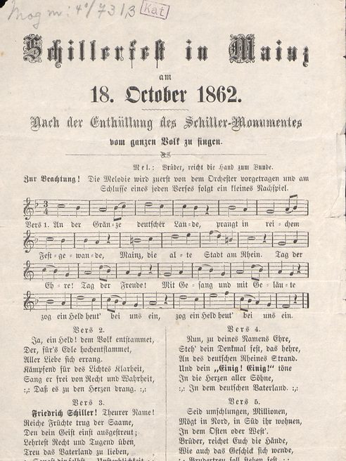 Liedblatt zur Enthüllung des Schiller-Denkmals 1862