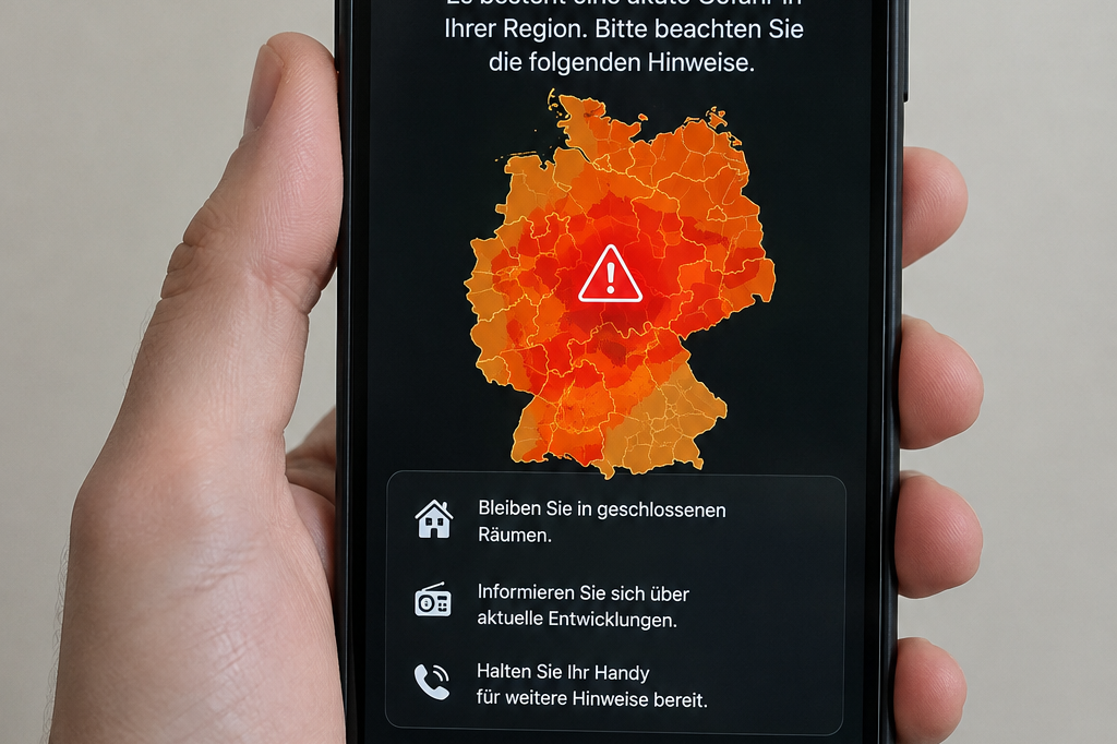 W dłoni trzyma się telefon komórkowy, na którego ekranie wyświetla się ostrzeżenie.