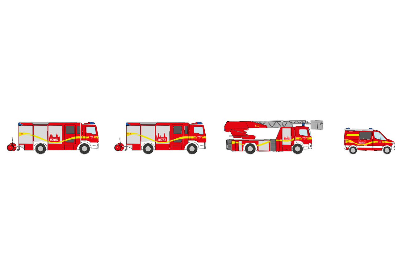 Fire brigade (LZ): two fire engines, turntable ladder, command vehicle (16 functions)
