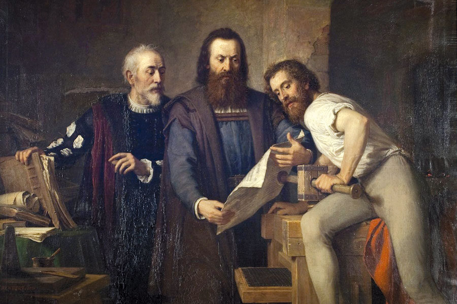 Friedrich Reichert, La première impression de Gutenberg, huile sur toile, 1871