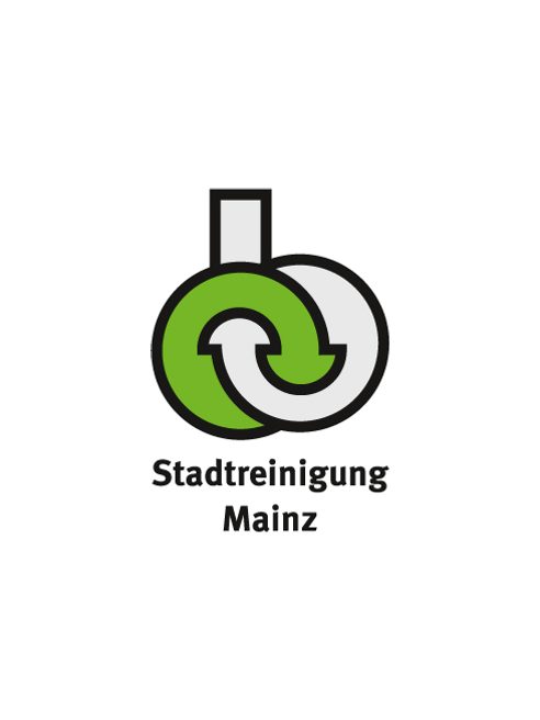 Logo: uçlarında oklar bulunan, birbirine dolanmış iki daire ve altında “Stadtreinigung Mainz” yazısı