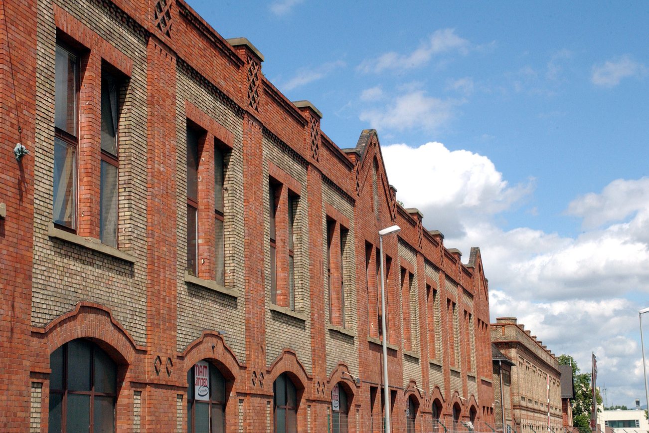 Red brick building of the railcar factory in Mombach