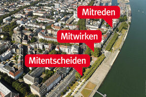 Luftbild des Rheinufers © Landeshauptstadt Mainz